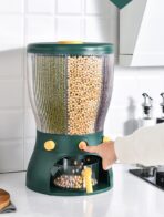 Kitchenwell 4 in 1 Easy Flow Cereal Dispenser for Kitchen Round Shape Glass Grain Storage Box( Green, Pack of 1) - Image 2