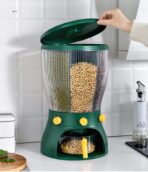 Kitchenwell 4 in 1 Easy Flow Cereal Dispenser for Kitchen Round Shape Glass Grain Storage Box( Green, Pack of 1) - Image 3